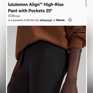 Lulu lemon align high rise pants with pockets 25”